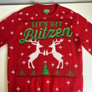 Festive Red Sweater with Reindeer Design - Size Medium